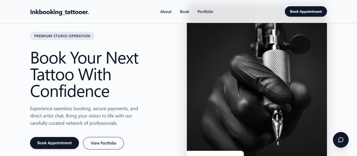 Inkbooking Tattoo Studio website hero screenshot